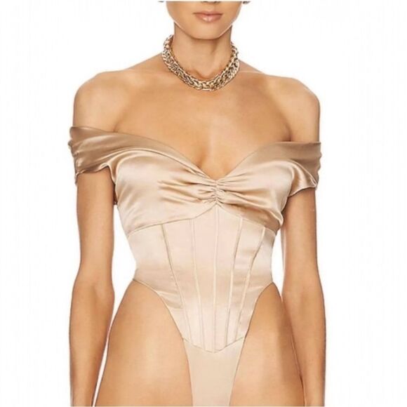 Retrofete Rozik Silk Corset Bodysuit Medium Gathered Bust Boning NWT $325 - Picture 1 of 16
